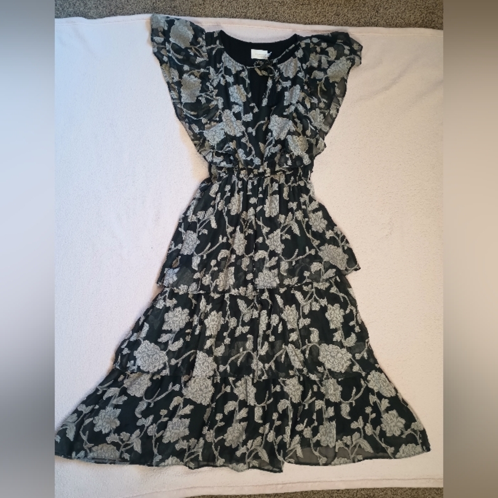 Champagne & Strawberry Dark Floral Tiered Ruffle Dress Small Whimsigoth Coquette